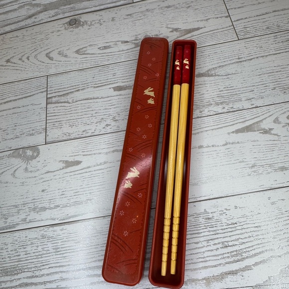 Japanese Other - Vintage Japanese Red and Gold Chopsticks with Case